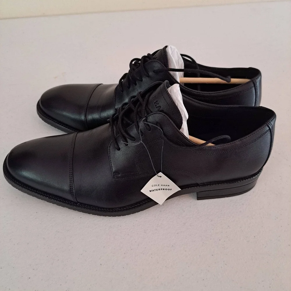 Cole Haan Waterproof Cap Toe Derby 10 Black NEW Leather Dress Shoes 1246-2037